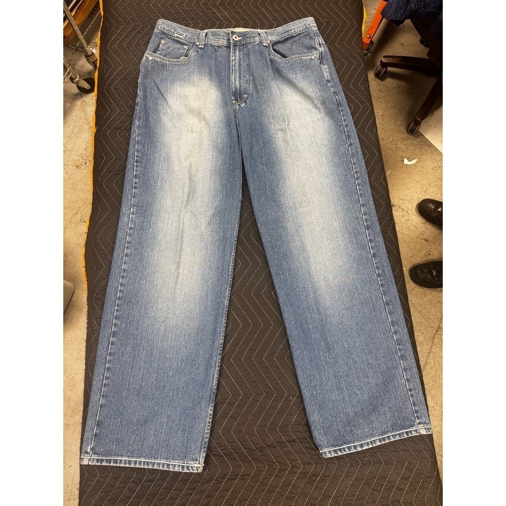 Enyce Mens Y2K Baggy Jeans 38x33 Washed Blue Denim Wide Leg Streetwear Hip Hop
